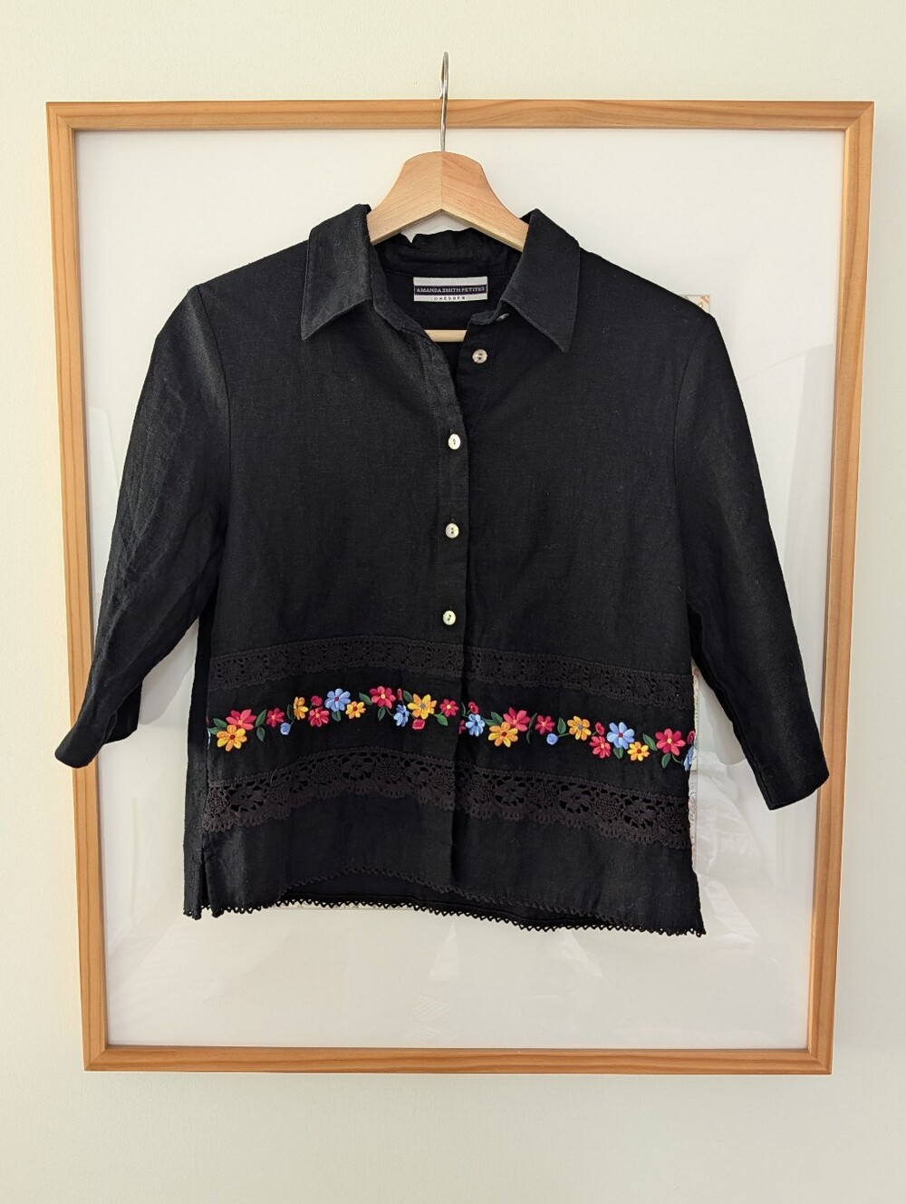 Vintage Linen Blend Embroidered Blouse